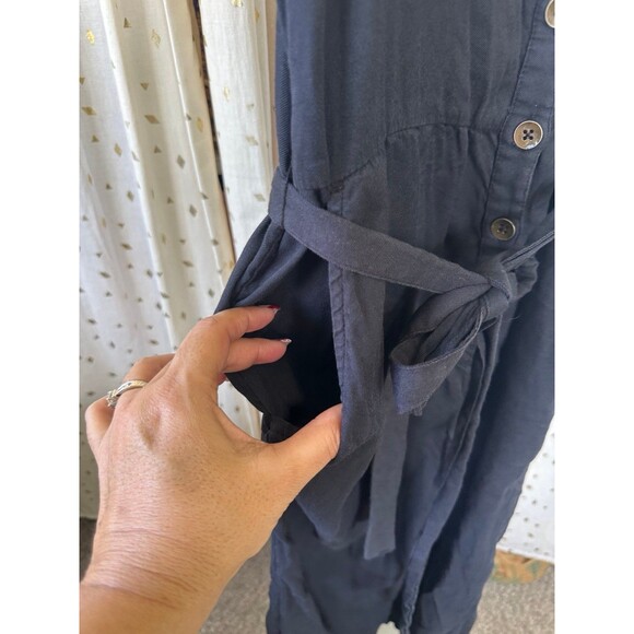 Billabong Ruffled Square Neckline Button Front Self Tie Belt Pockets Jumpsuit M - Picture 6 of 11